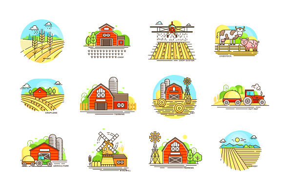 Farm icons and farming fields  in Graphics - product preview 6