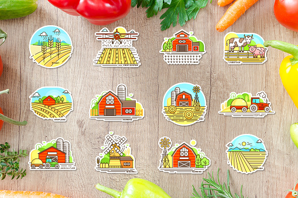 Farm icons and farming fields  in Graphics - product preview 7