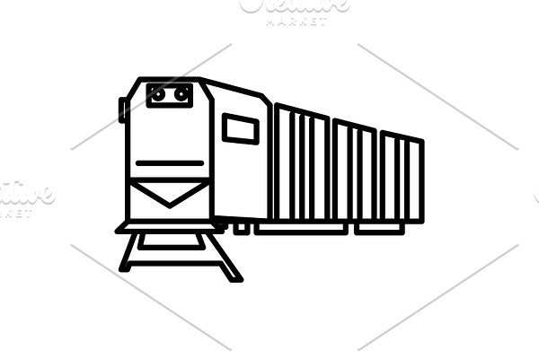 railway logistics,train,cargo vector line icon, sign, illustration on background, editable strokes