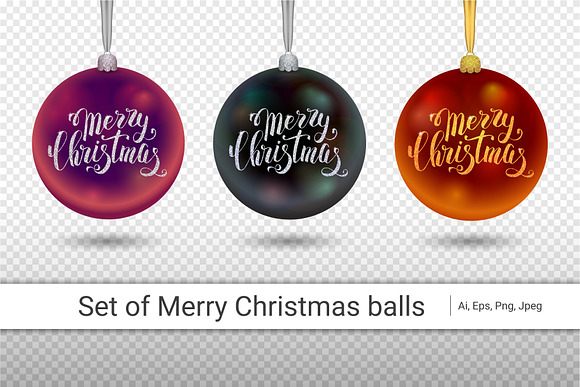 Xmas decoration black glass ball with silver inscription Merry Christmas in Objects - product preview 3