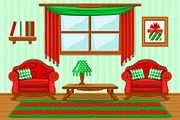 Set cartoon cushioned red and green furniture, Living room