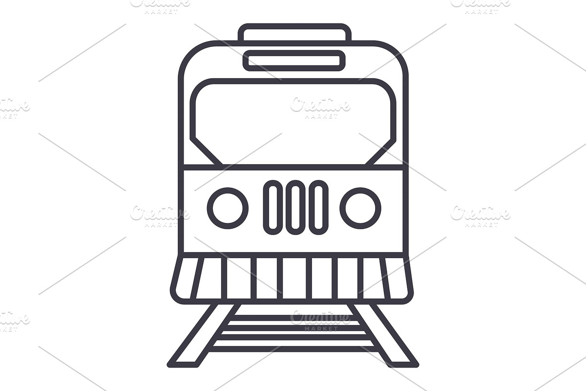 train in city vector line icon, sign, illustration on background, editable strokes in Illustrations - product preview 8