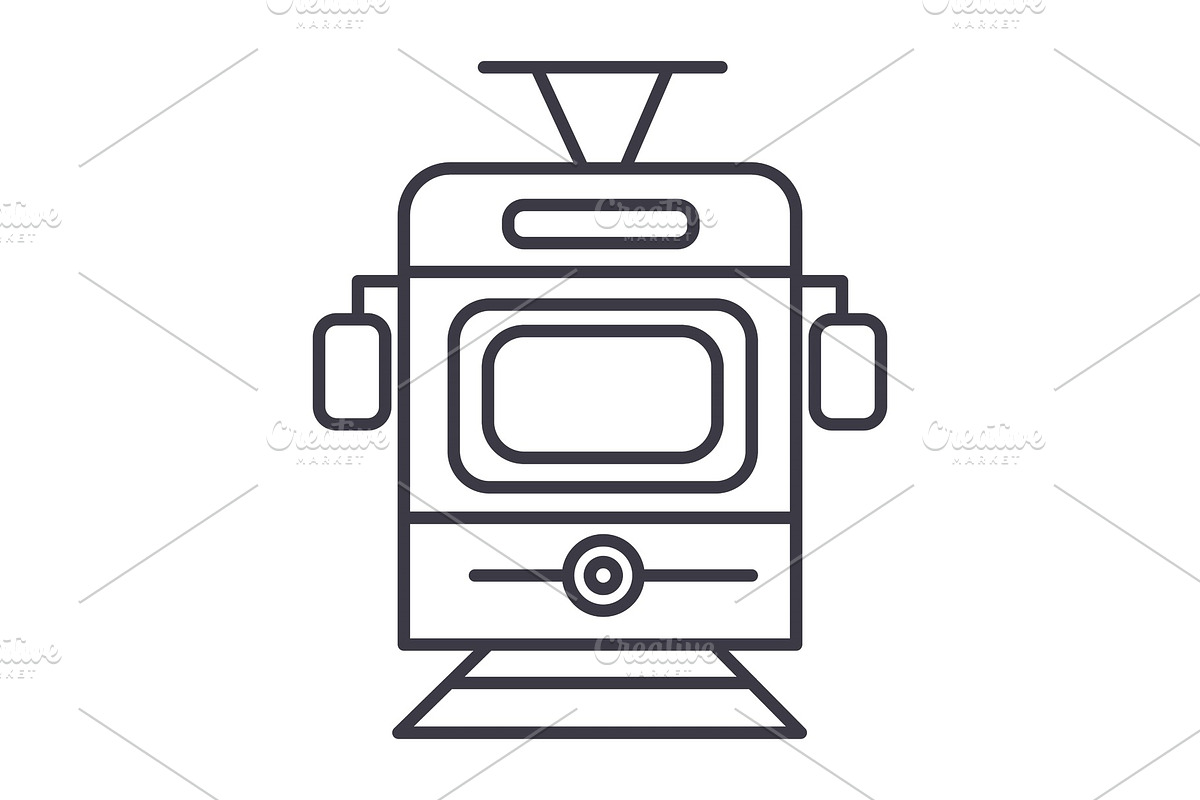 train,tram front view vector line icon, sign, illustration on background, editable strokes in Illustrations - product preview 8