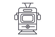 train,tram front view vector line icon, sign, illustration on background, editable strokes