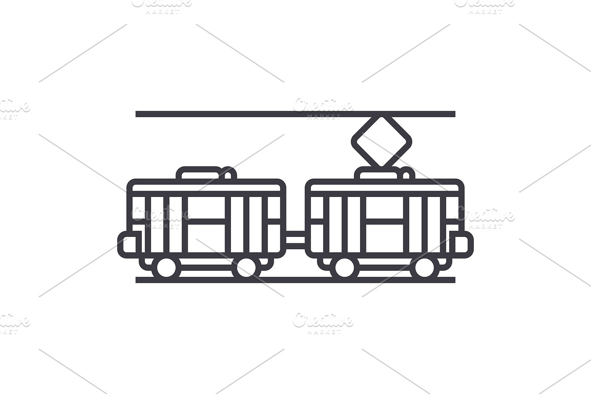 tram vector line icon, sign, illustration on background, editable strokes in Illustrations - product preview 8
