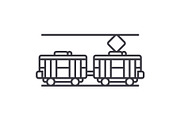 tram vector line icon, sign, illustration on background, editable strokes