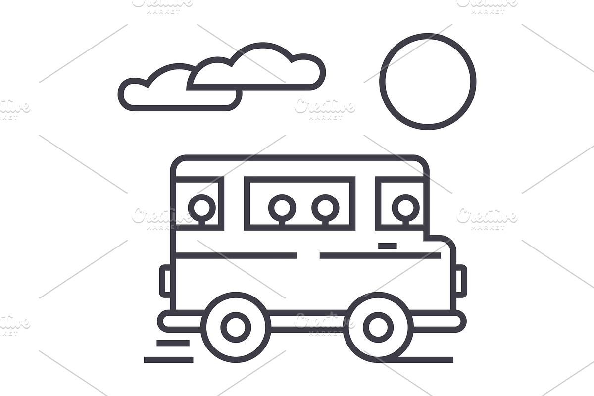 travel bus vector line icon, sign, illustration on background, editable strokes in Illustrations - product preview 8