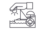 travel insurance,boat,sun,sand,lifebuoy vector line icon, sign, illustration on background, editable strokes