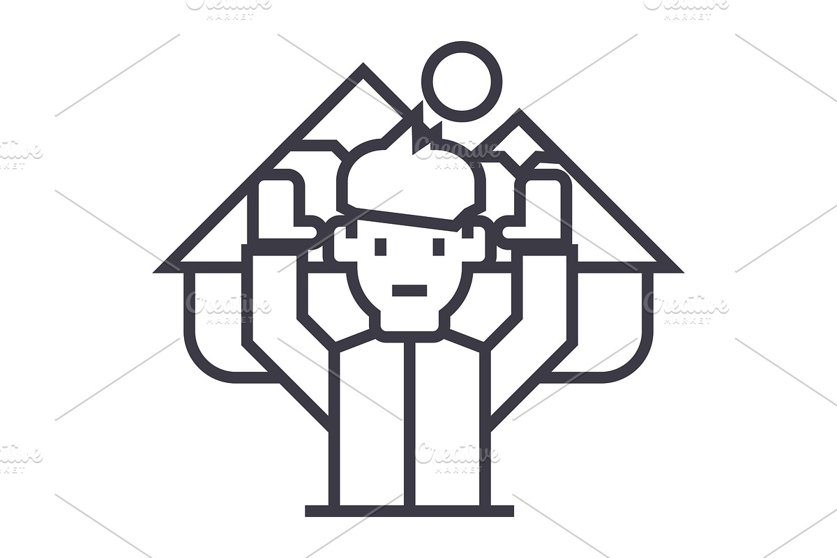 travel  man with hand up mountains vector line icon, sign, illustration on background, editable strokes in Illustrations - product preview 8