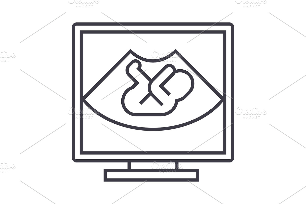 ultrasound baby vector line icon, sign, illustration on background, editable strokes in Objects - product preview 8