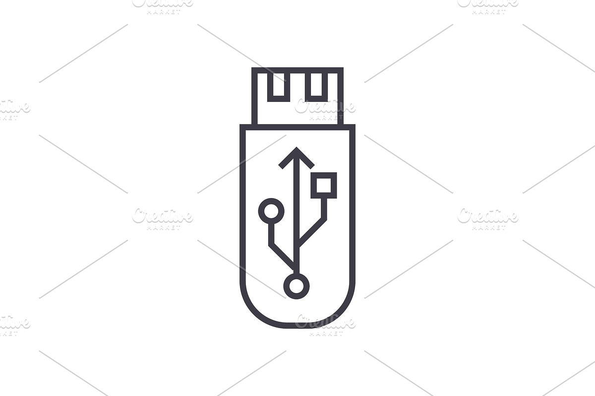 usb flash. memory card vector line icon, sign, illustration on background, editable strokes in Objects - product preview 8