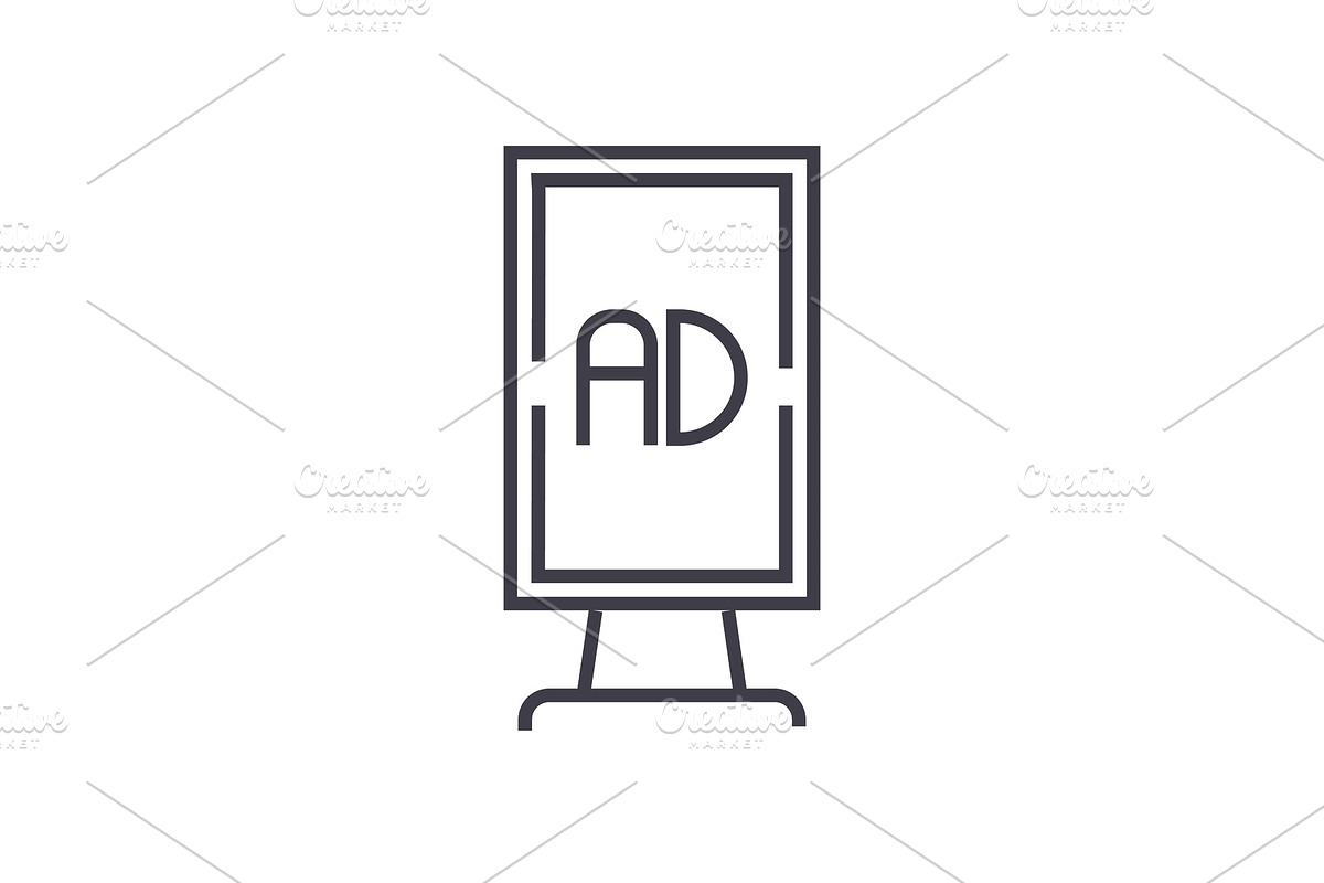vertical billboard advertising vector line icon, sign, illustration on background, editable strokes in Objects - product preview 8