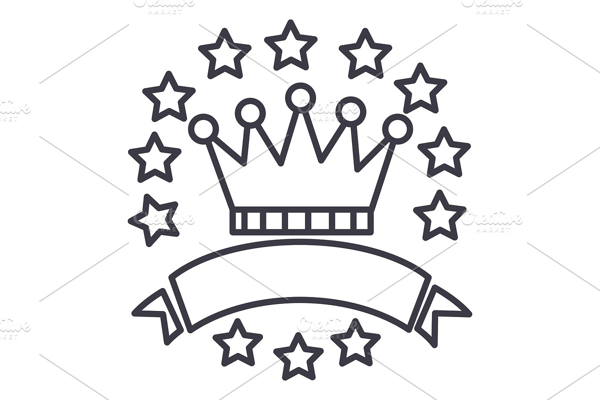 victory,crown with stars and ribbons vector line icon, sign, illustration on background, editable strokes in Objects - product preview 8