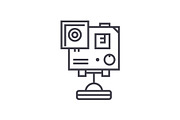 video camera, gopro vector line icon, sign, illustration on background, editable strokes
