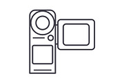 video camera,movie making vector line icon, sign, illustration on background, editable strokes