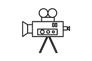 video cinema retro camera vector line icon, sign, illustration on background, editable strokes