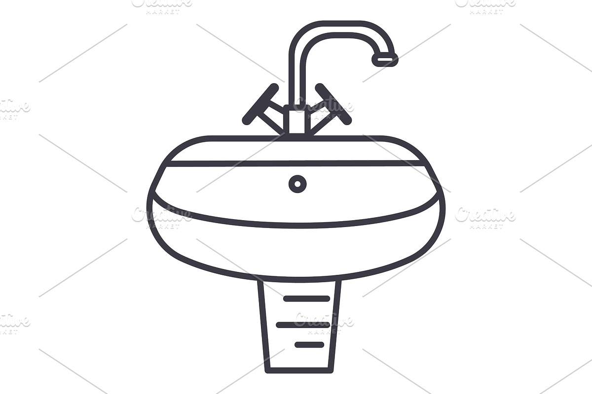 washbasin,washstand vector line icon, sign, illustration on background, editable strokes in Objects - product preview 8