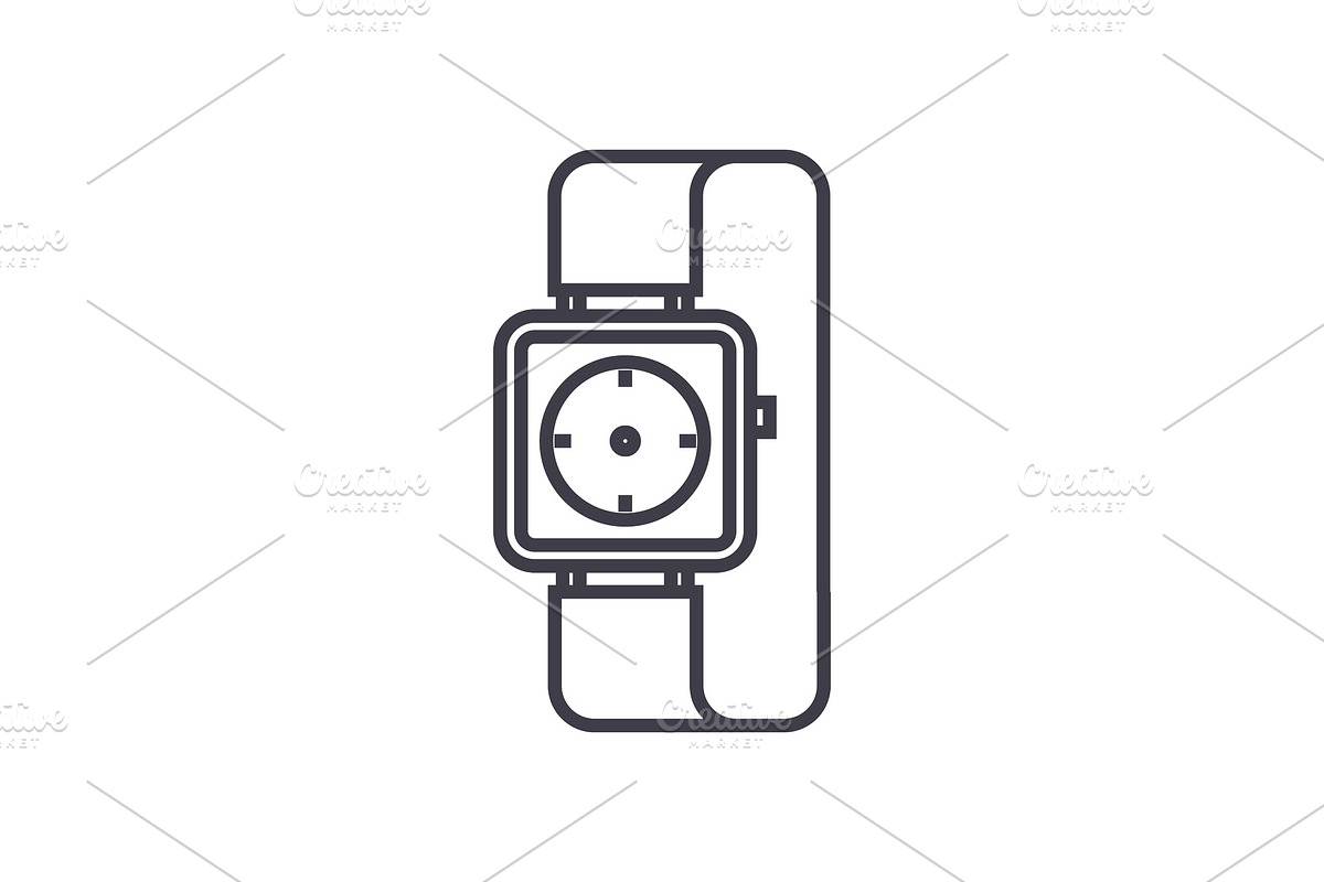 watch wrist vector line icon, sign, illustration on background, editable strokes in Objects - product preview 8