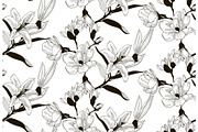 Vector Seamless Pattern with Drawn Flowers