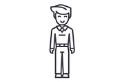 youg man standing,student vector line icon, sign, illustration on background, editable strokes