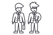 young businessmen vector line icon, sign, illustration on background, editable strokes