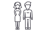 young successful couple, man and woman vector line icon, sign, illustration on background, editable strokes