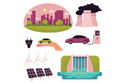 Cartoon electric car infographic elements