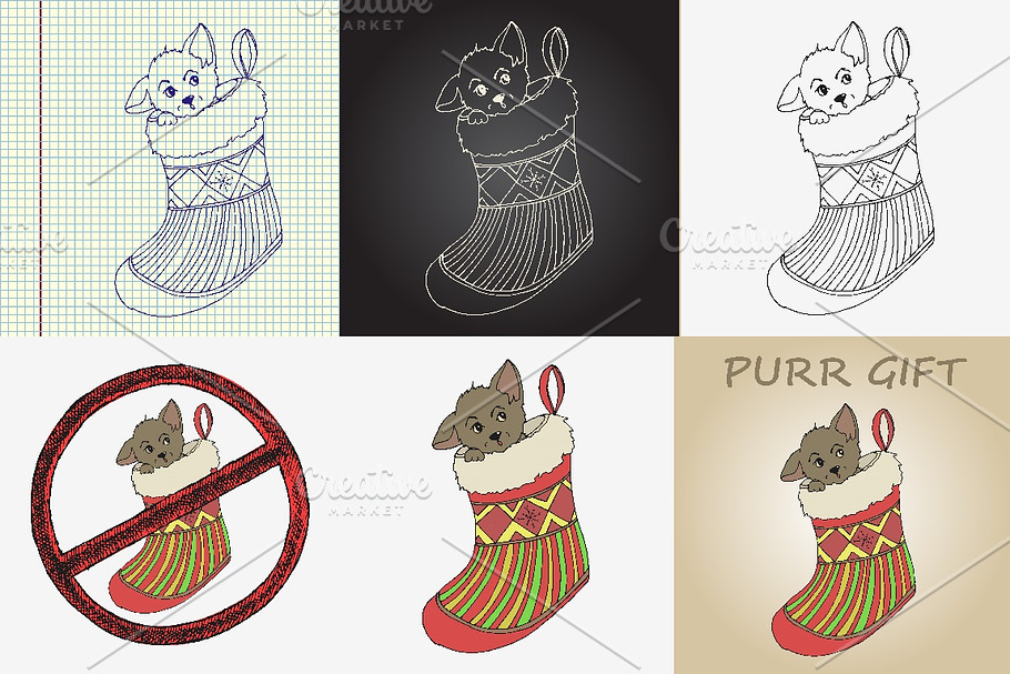 Cute kitten in Christmas stocking in Illustrations - product preview 8
