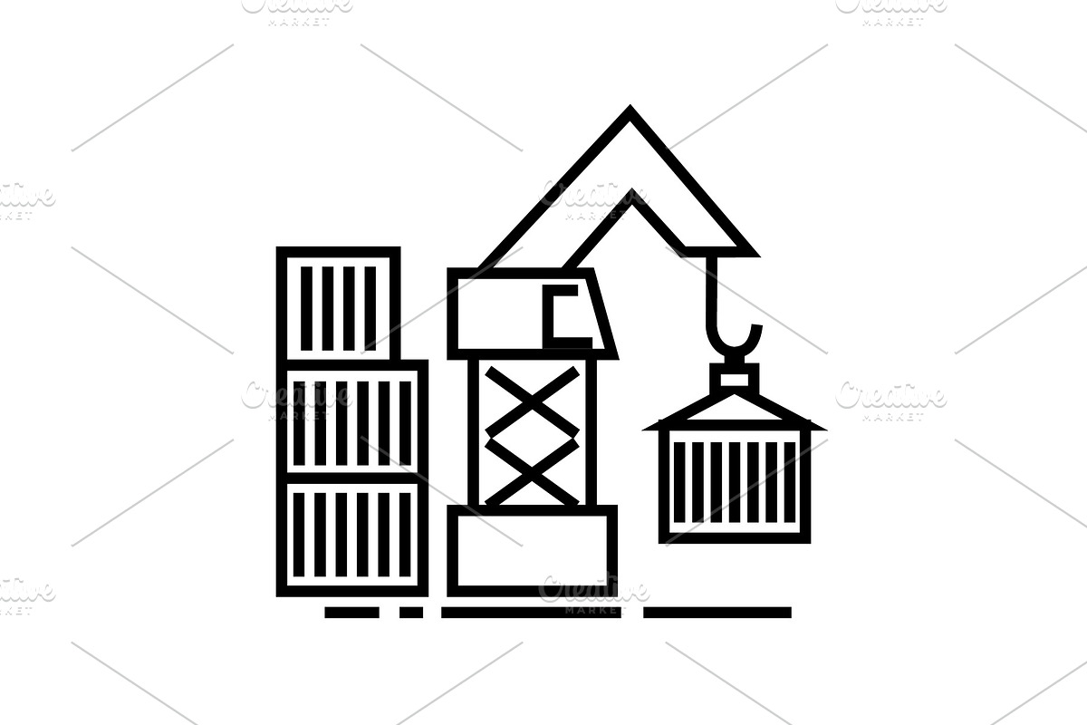 warehouse crane cargo vector line icon, sign, illustration on background, editable strokes in Illustrations - product preview 8