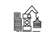 warehouse crane cargo vector line icon, sign, illustration on background, editable strokes