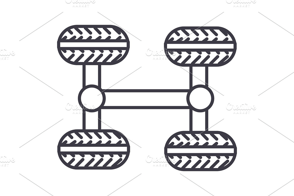 chassis, four wheels vector line icon, sign, illustration on background, editable strokes in Illustrations - product preview 8