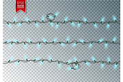Christmas Festive Lights. Decorative Glowing Garland Isolated on Transparent Background. Shiny Colorful Decoration for Christmas and New Year Holidays.