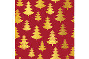 Vecrtor golden and red Christmas trees seamless repeat pattern background. Great for winter holiday fabric, packaging, giftwrap, covers, greeting cards.