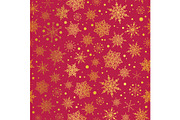 Vector golden and red snowflakes seamless repeat pattern background. Great for winter holiday fabric, giftwrap, packaging, covers, invitations.