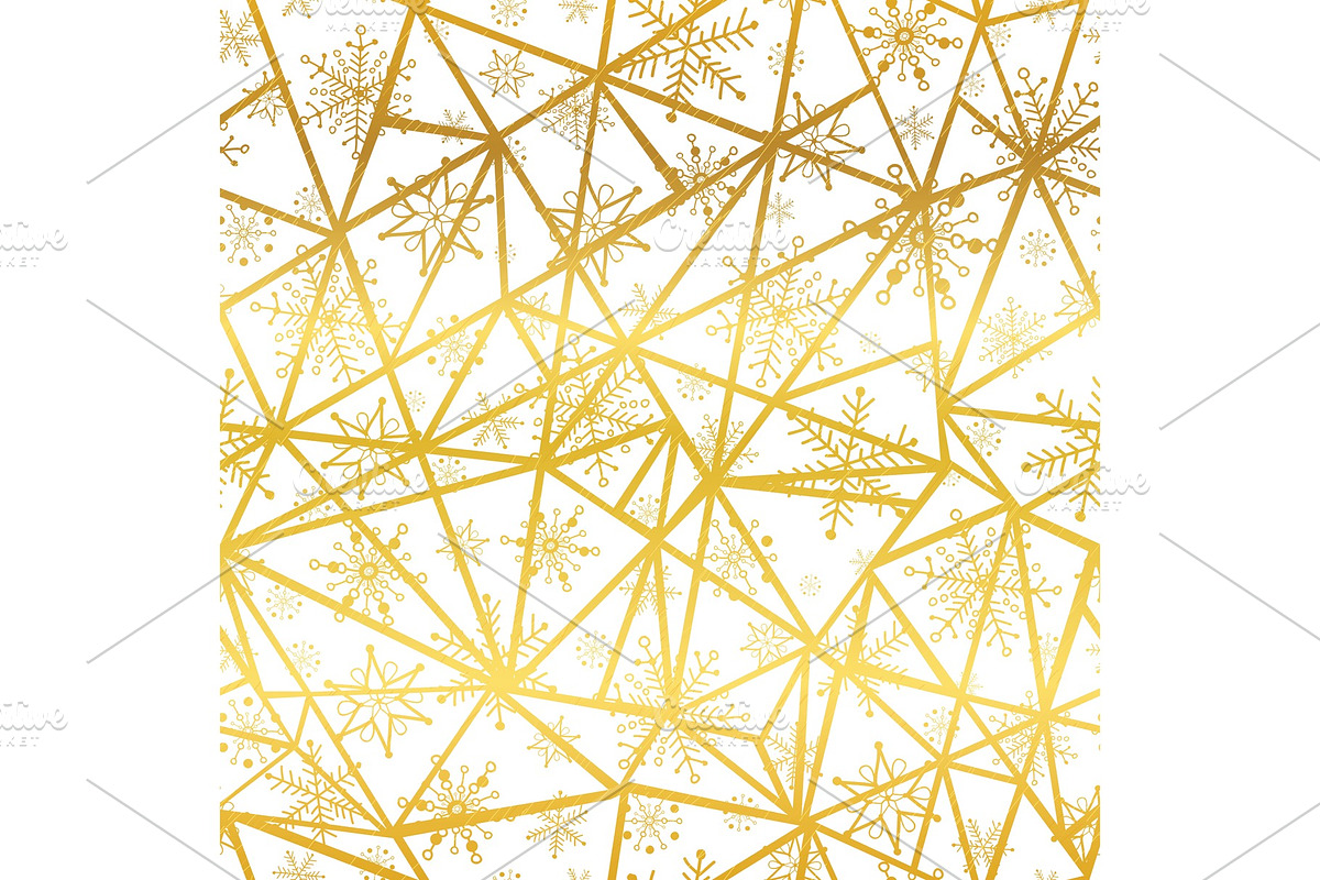 Vector golden snowflakes triangles seamless repeat pattern background. Great for winter holiday fabric, giftwrap, packaging, covers, invitations. in Objects - product preview 8