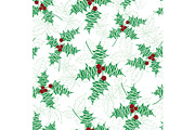 Vector holly berry green, red textured holiday seamless pattern background. Great for winter themed packaging, giftwrap, gifts projects.