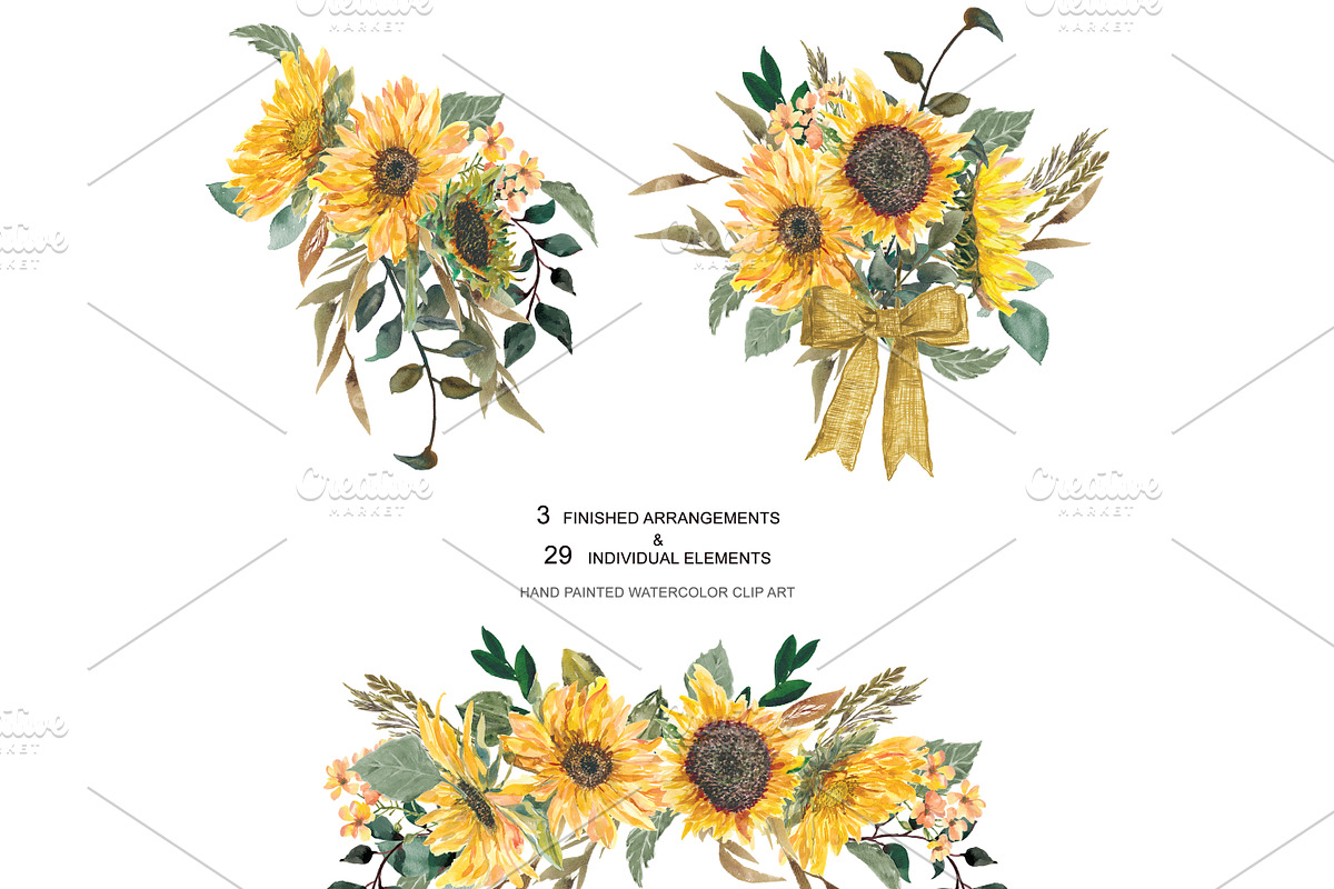 Hand Painted Sunflower Clip Art in Illustrations - product preview 8