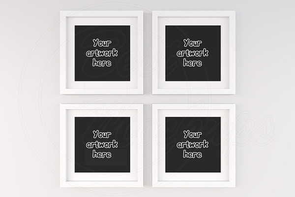 Set of 4 white square frame mockups