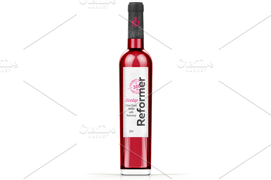 Glass Bottle with Red wine Mock Up