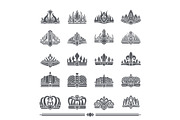 Set of Crowns Colorless Banner Vector Illustration