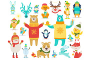 Collection of Animals, Snowmen Vector Illustration