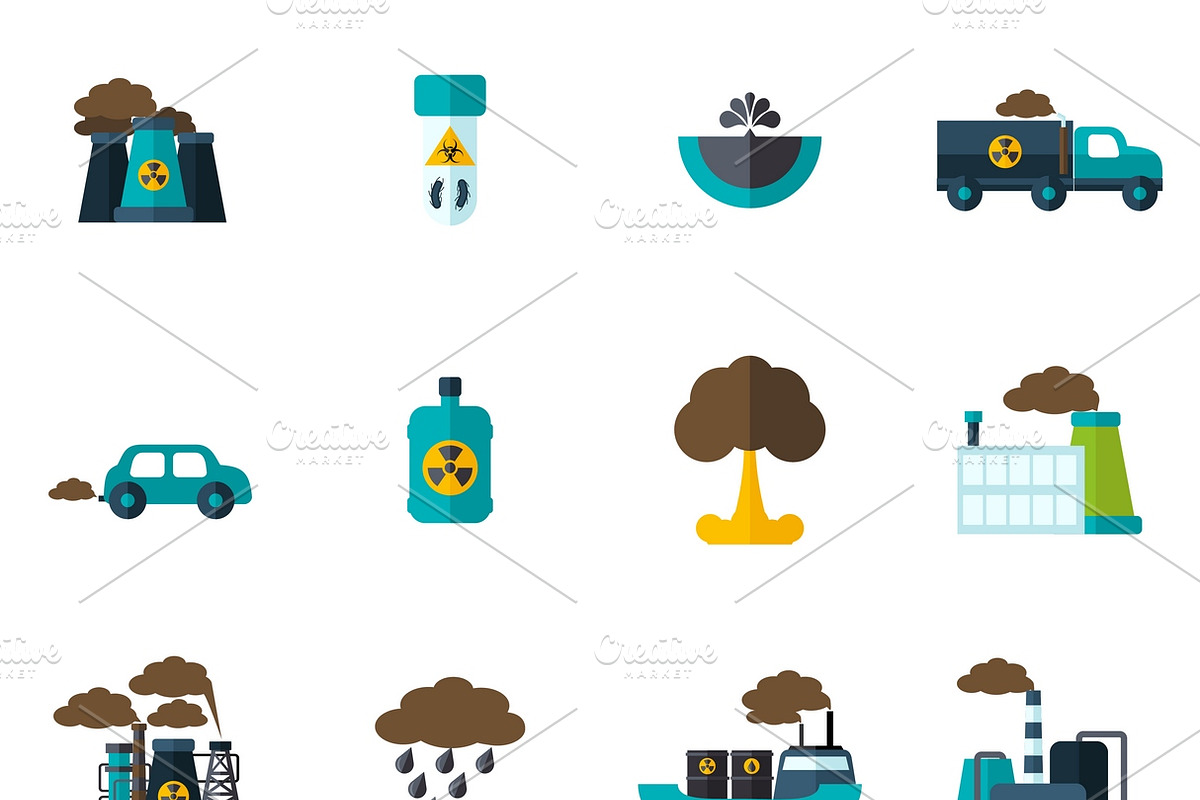 Pollution icon flat set in Graphics - product preview 8