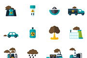 Pollution icon flat set