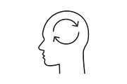 Human head with refresh sign inside linear icon