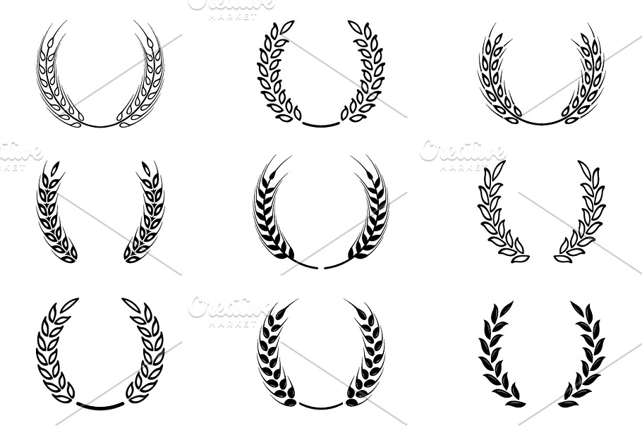 Black laurel wreaths in Illustrations - product preview 8