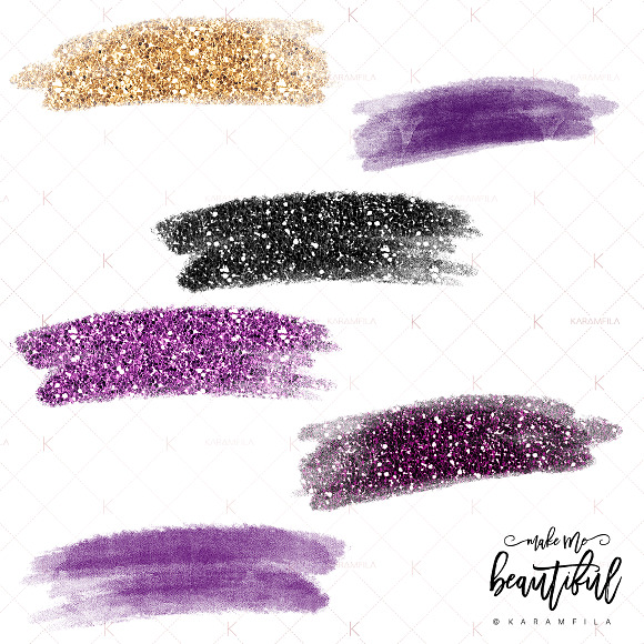 Purple Gold Glitter Brush Strokes in Objects - product preview 1