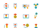 Online education icons flat set