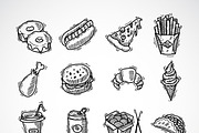 Fast food sketch icons set