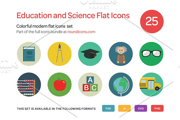 Education and Science Flat Icons Set