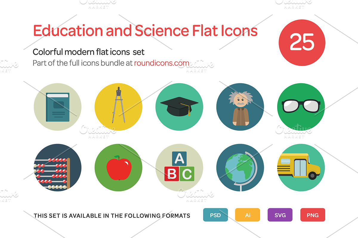 Education and Science Flat Icons Set in Graphics - product preview 8